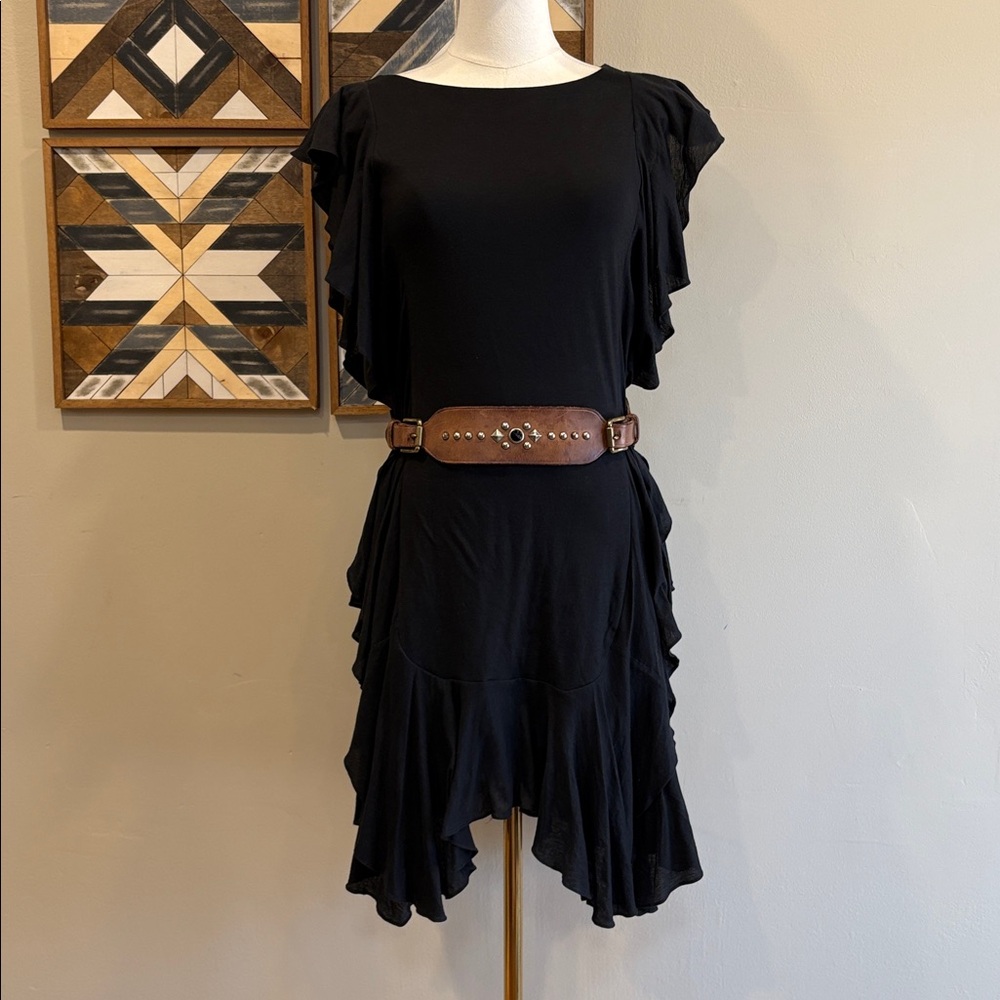 Vintage Ralph Lauren Black Ruffle Flutter Dress size Small *As-Is*